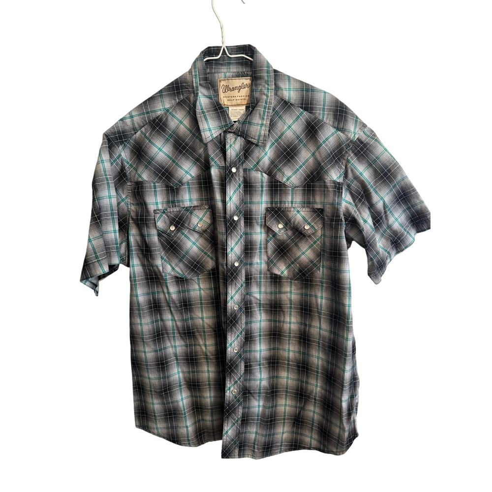 Wrangler Blue Plaid Western Pearl Snap Short Sleeve Shirt - Men's XL